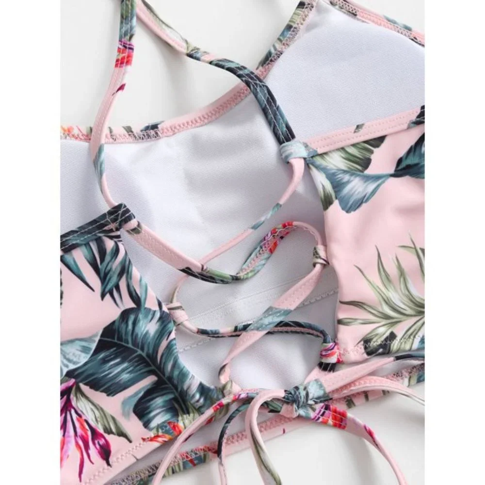 ZAFUL Vacation Leaf Print Lace-up Ruched Swimsuit 🌿🌿 NEW WITH TAGS!